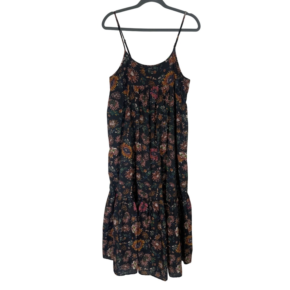Natural Life Floral Sunflower Tiered Maxi Dress Lined Cotton Boho Women Large